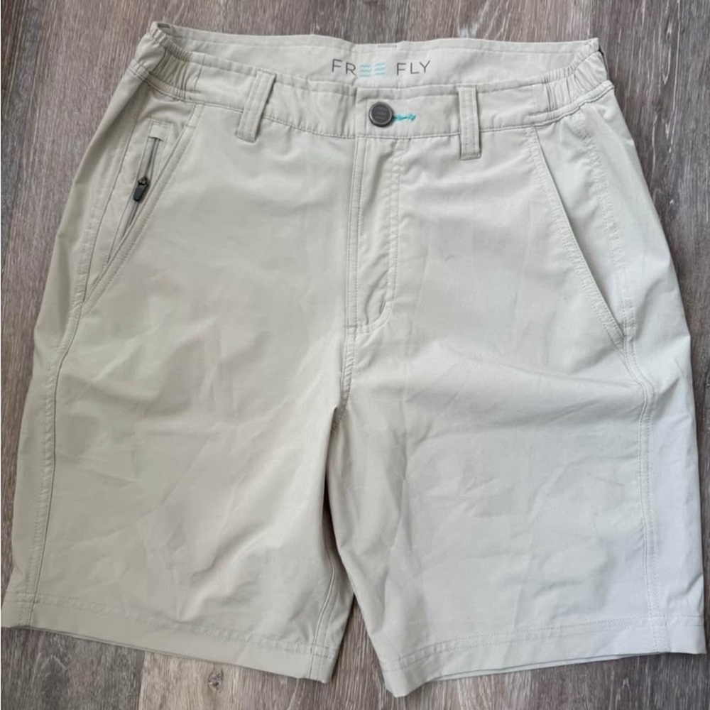 Free Fly Apparel Tan Flat Front Shorts for Casual Wear